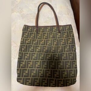 Fendi Olive and Brown Logo Tote